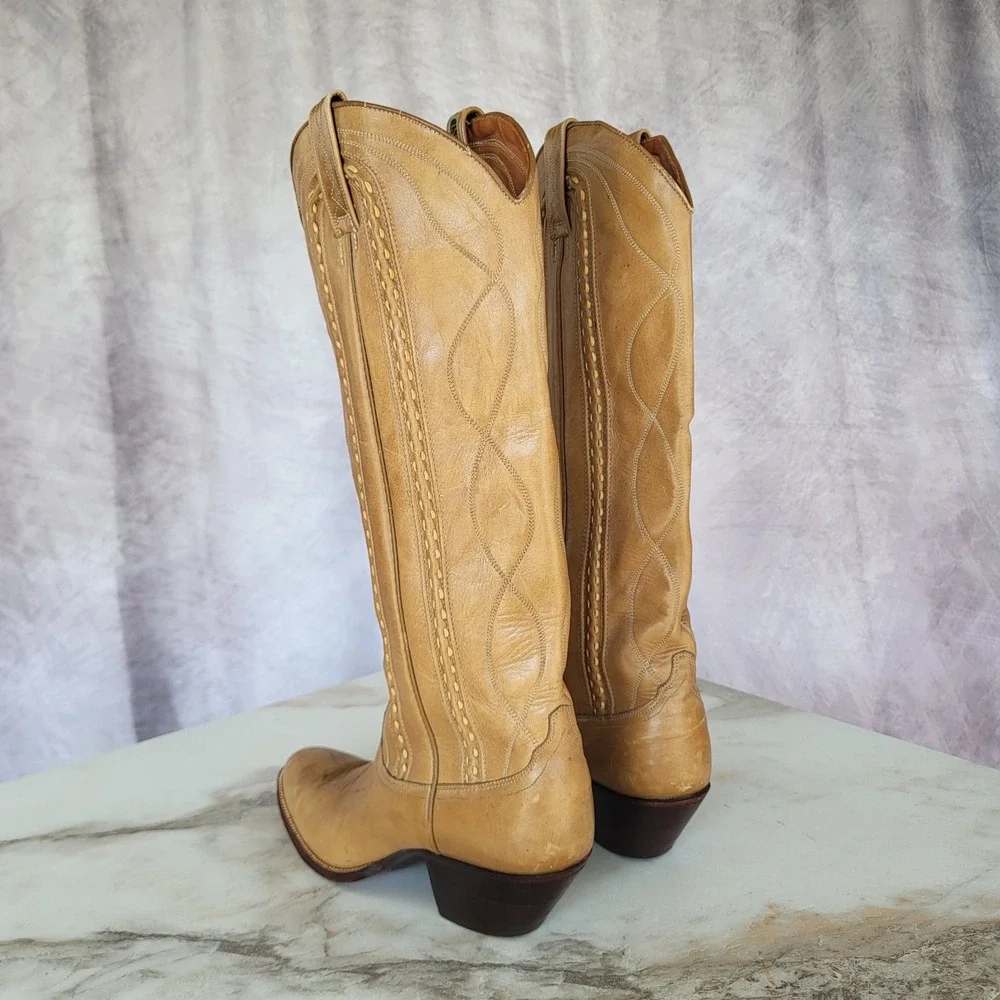 Dan Post Classic Knee High Western CowboyBoots Tan Women's Size 8 C